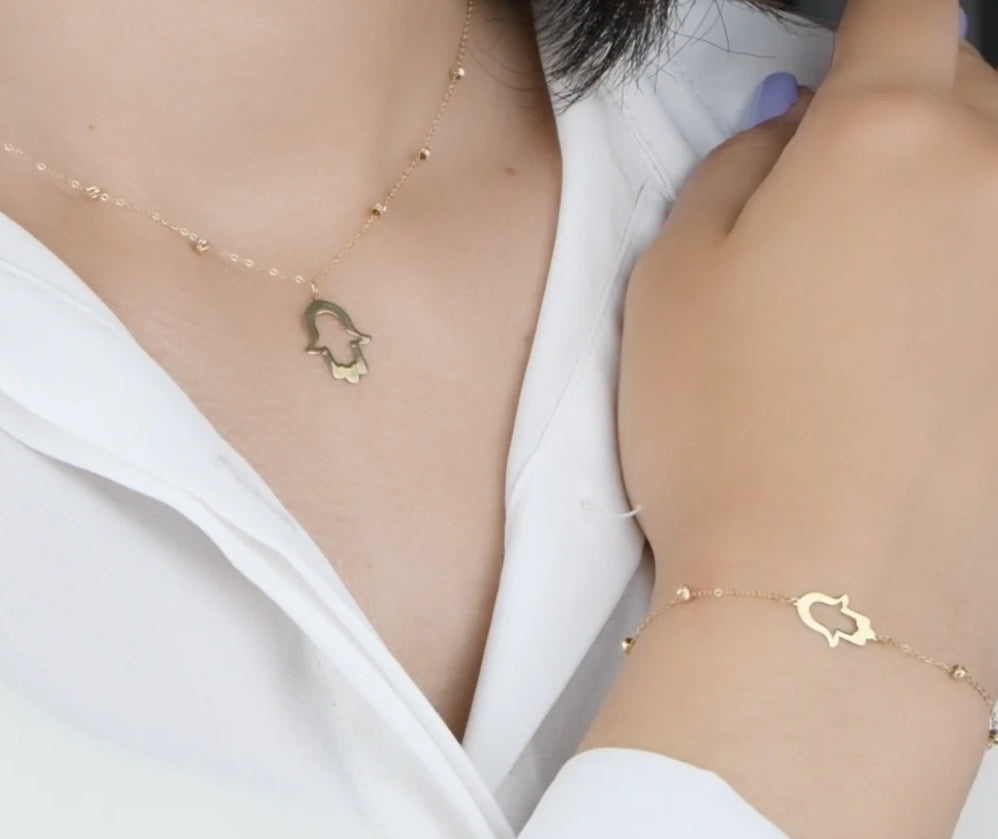 Ensemble Khmissa en Or 18 Carats - Collier et Gourmette