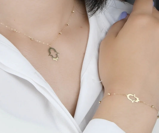 Ensemble Khmissa en Or 18 Carats - Collier et Gourmette