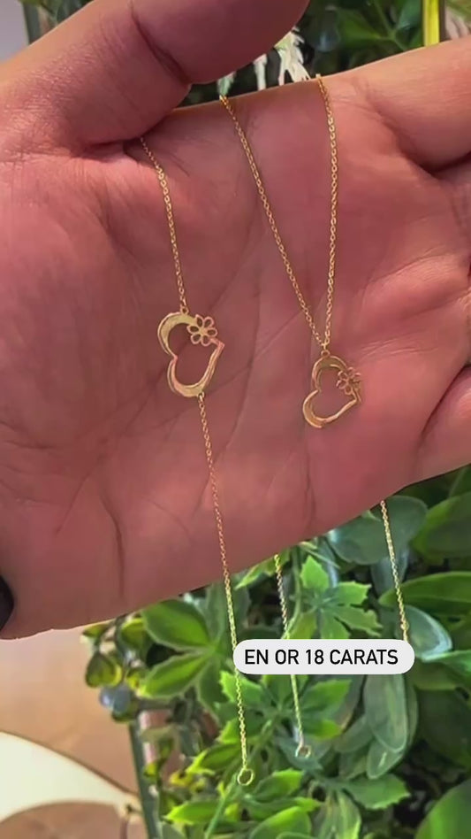 Collier & Gourmette cœur en Or 18 carats. Summer Collection